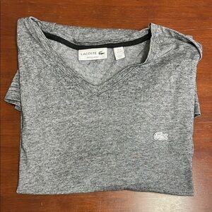 Lacoste Marled Gray V-Neck T-Shirt Short Sleeve Big Mens Size 4XL Pima Cotton